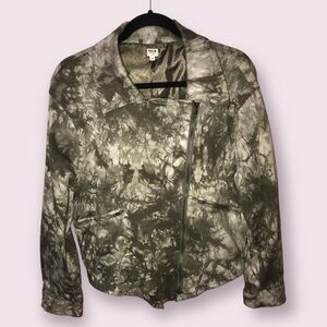 𝅺uniq Womens Cotton Tie Dye Asymmetric Zip Closure Biker Jacket Blazer Size S/M